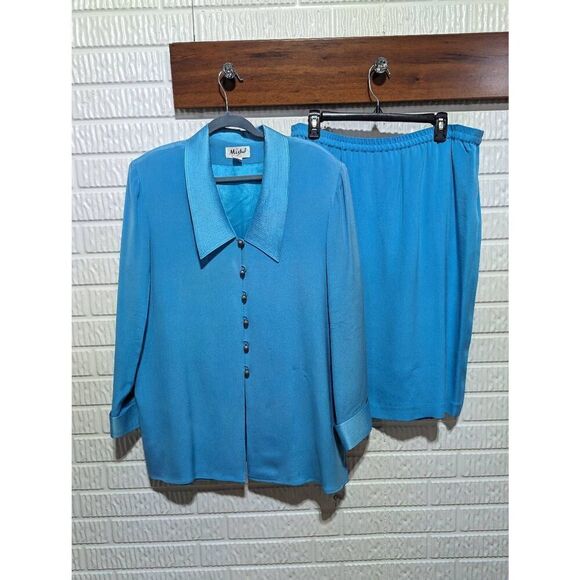 Misho Women's Robin Egg Blue Silk 2 Piece Set Jacket Skirt Suit Size 16 - Picture 1 of 10